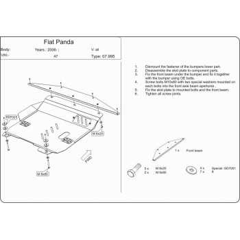 Blindage moteur acier Fiat Panda 2003-2012 TYPE 169