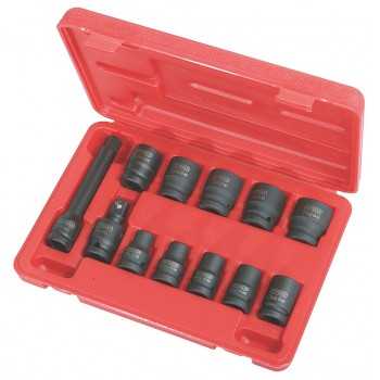 Coffret de douilles clé à chocs 6 pans 1/2'' - 10 douilles, 1 cardan, 1 rallonge