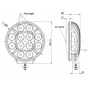 Feu de route homologué 12 LEDS 18cm 60W SpotBeam /5400 Lm