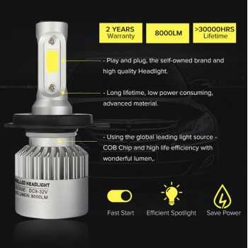 Kit d'ampoule LED H4 72W 8000LM 6500K