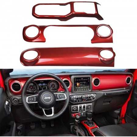 Garniture intérieure de tableau de bord et console centrale  Compatible avec Jeep Wrangler JL 2018-2021? ROUGE