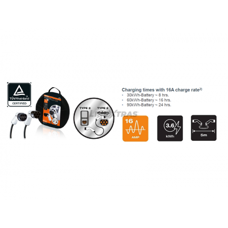 Cable EV 7 broches T2/T1 16AMP 3.6 KWH Phase-1 OSRAM