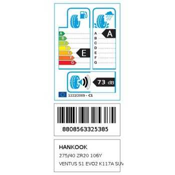 Pneu HANKOOK Ventus s1 evo2 k117a SUV 275/40ZR20