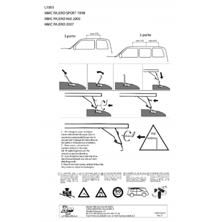 Jeu de 2 barres de toit Aluminium , Mitsubishi Pajero 1998- 2000- 2007-